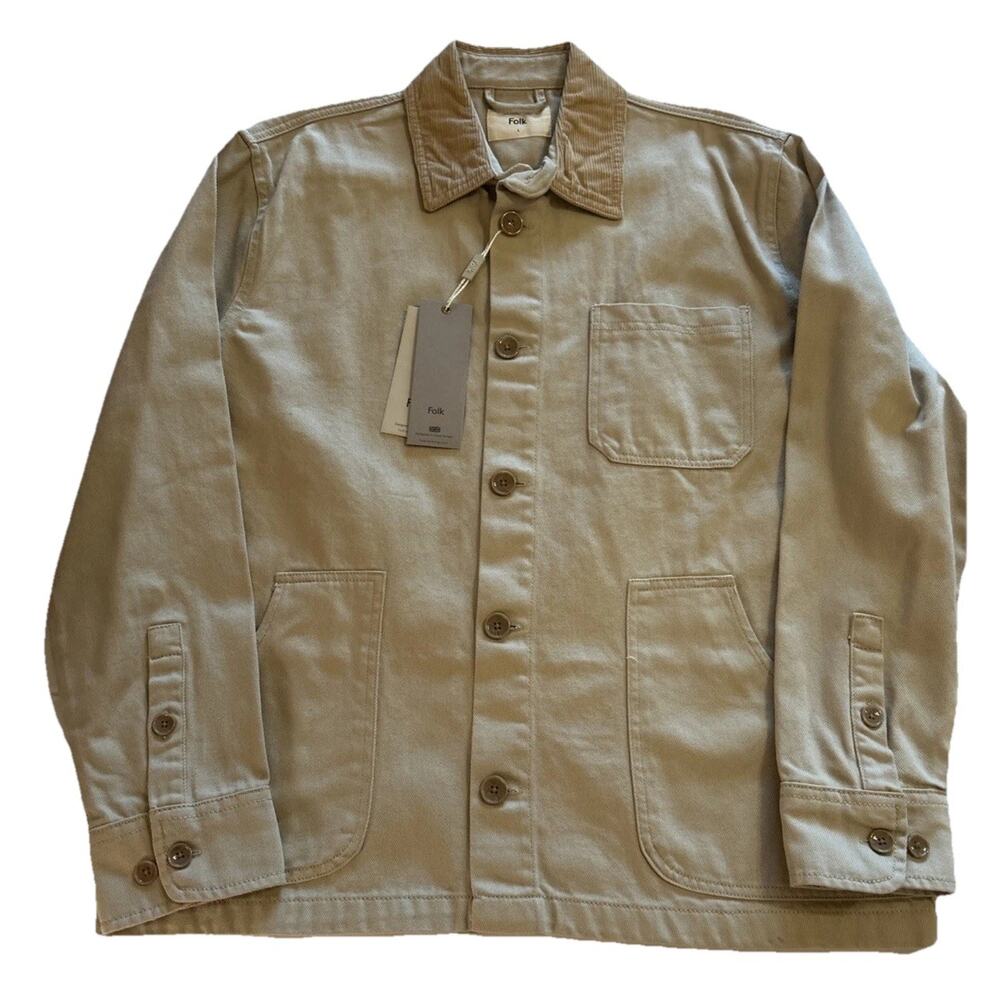 FOLK Nelson Barn Chore Jacket Men’s Sz Medium Stone Cotton Corduroy‎ Collar NWT